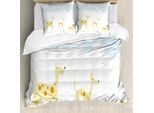 Abakuhaus Set Copripiumino Airedale Per Letti Singoli, Simplistic Cheery Dogs, Antiacaro, Adatto A Chi Soffre Di Allergie, Con Federa, 155 Cm X 220 Cm - 80 X 80 Cm, Azzurro E Giallo Scuro