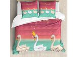 Abakuhaus Set Copripiumino Per Letto Singolo, Motivo Uccelli Acquatici, Antiacaro, Adatto A Chi Soffre Di Allergie, Con Federa, 200 Cm X 200 Cm - 80 X 80 Cm, Pale Rubin Seafoam