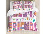 Abakuhaus Set Copripiumino Best Friend Per Letti Singoli, 90 Cm, Arte Calligrafica, Antiacaro, Adatto A Chi Soffre Di Allergie, Con Federa, 155 Cm X 220 Cm - 80 X 80 Cm, Viola Terra Giallo