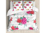 Abakuhaus Set Copripiumino Rosa Con Fiori Per Letti Singoli, Spring Love Art, Antiacaro, Adatto A Chi Soffre Di Allergie, Con Federa, 200 Cm X 200 Cm - 80 X 80 Cm, Multicolore