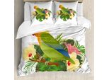 Abakuhaus Set Copripiumino Tropicale Per Letti Singoli, Esotico Agapornis Parrot, Antiacaro, Adatto A Chi Soffre Di Allergie, Con Federa, 155 Cm X 220 Cm - 80 X 80 Cm, Multicolore