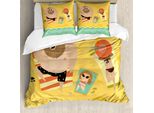 Abakuhaus Set Copripiumino Grafico Per Letti Singoli, Happy Family Mare, Antiacaro, Adatto A Chi Soffre Di Allergie, Con Federa, 200 Cm X 200 Cm - 80 X 80 Cm, Senape Multicolore