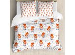 Abakuhaus Set Copripiumino Per Letto Singolo, Animale Con Scooter E Alberelli, Antiacaro, Adatto A Chi Soffre Di Allergie, Con Federa, 200 Cm X 200 Cm - 80 X 80 Cm, Arancione Bruciato Indaco