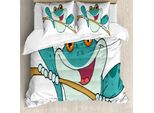 Abakuhaus Set Copripiumino Per Letti Singoli Con Motivo Rane, Animali Su Un Ramo, Antiacaro, Adatto A Chi Soffre Di Allergie, Con Federa, 155 Cm X 220 Cm - 80 X 80 Cm, Multicolore
