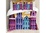 Abakuhaus Amsterdam Set Copripiumino Per Letti Singoli, Streets Dutch Residences, Antiacaro, Adatto A Chi Soffre Di Allergie, Con Federa, 200 Cm X 200 Cm - 80 X 80 Cm, Arancione Chiaro Multicolore