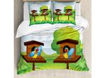 Abakuhaus Set Copripiumino Per Letti Singoli, Nido Con Animali Alati, Antiacaro, Adatto A Chi Soffre Di Allergie, Con Federa, 200 Cm X 200 Cm - 80 X 80 Cm, Verde Lime Multicolore