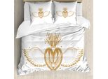 Abakuhaus Set Copripiumino Alchimie Per Letti Singoli, Cuore Alato Con Corona, Antiacaro, Adatto A Chi Soffre Di Allergie, Con Federa, 200 Cm X 200 Cm - 80 X 80 Cm, Arancione Persiano Bianco