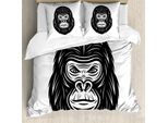 Set Copripiumino Abakuhaus Gorilla Per Letti Singoli, Stile Monotono Wild Animal, Antiacaro, Adatto A Chi Soffre Di Allergie, Con Federa, 155 Cm X 220 Cm - 80 X 80 Cm, Grigio Antracite E Bianco