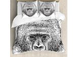 Abakuhaus Set Copripiumino Per Letto Singolo Gorilla, Ritratto Di Animale Selvatico, Antiacaro, Adatto A Chi Soffre Di Allergie, Con Federa, 200 Cm X 200 Cm - 80 X 80 Cm, Grigio Antracite Bianco