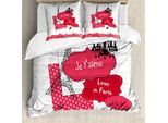 Abakuhaus Set Copripiumino Per Letto Singolo Torre Eiffel, Je T'aime In Paris, Antiacaro, Adatto A Chi Soffre Di Allergie, Con Federa, 200 Cm X 200 Cm - 80 X 80 Cm, Grigio Scuro Corallo