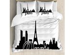 Abakuhaus Set Copripiumino Per Letto Singolo Torre Eiffel, Parigi E Panorama Urbano, Antiacaro, Adatto A Chi Soffre Di Allergie, Con Federa, 200 Cm X 200 Cm - 80 X 80 Cm, Grigio Antracite E Bianco