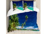 Abakuhaus Set Copripiumino Fiji Per Letti Singoli, Spiaggia Esotica E Alberi Di Cocco, Antiacaro, Adatto A Chi Soffre Di Allergie, Con Federa, 200 Cm X 200 Cm - 80 X 80 Cm, Blu Notte Turchese