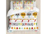 Abakuhaus Cinco De Mayo Set Copripiumino Per Letti Singoli, Design Folk Messicano, Antiacaro, Adatto A Chi Soffre Di Allergie, Con Federa, 200 Cm X 200 Cm - 80 X 80 Cm, Multicolore
