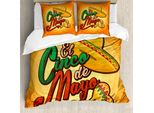 Abakuhaus Cinco De Mayo Set Copripiumino Per Letti Singoli, Cappello Con Scritta E Maracas, Antiacaro, Adatto A Chi Soffre Di Allergie, Con Federa, 200 Cm X 200 Cm - 80 X 80 Cm, Arancione Multicolore