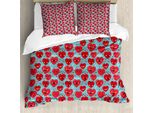 Abakuhaus Set Copripiumino Per Letto Singolo, Cuori Sorridenti, Antiacaro, Adatto A Chi Soffre Di Allergie, Con Federa, 155 Cm X 220 Cm - 80 X 80 Cm, Grigio Scuro Corallo