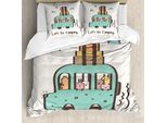 Abakuhaus Set Copripiumino Vintage Trucks Per Letti Singoli, Childish Animals Van, Antiacaro, Adatto A Chi Soffre Di Allergie, Con Federa, 200 Cm X 200 Cm - 80 X 80 Cm, Pale Eggshell Multicolor