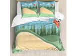 Abakuhaus Set Copripiumino Per Letto Singolo Con Motivo Golf, Campo Erboso Sabbioso, Antiacaro, Adatto A Chi Soffre Di Allergie, Con Federa, 155 Cm X 220 Cm - 80 X 80 Cm, Pistacchio E Azzurro Cielo