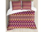 Abakuhaus Set Copripiumino Azteco Per Letti Singoli, Motivo Indigeno A Rombi, Antiacaro, Adatto A Chi Soffre Di Allergie, Con Federa, 200 Cm X 200 Cm - 80 X 80 Cm, Plum Coral