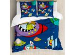 Abakuhaus Set Copripiumino Extraterrestre Per Letti Singoli, Fantasioso Disegno Spaziale, Antiacaro, Adatto A Chi Soffre Di Allergie, Con Federa, 200 Cm X 200 Cm - 80 X 80 Cm, Blu Notte Multicolore