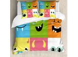 Abakuhaus Set Copripiumino Divertente Per Letti Singoli, Blocchi Colorati Emoticon, Antiacaro, Adatto A Chi Soffre Di Allergie, Con Federa, 155 Cm X 220 Cm - 80 X 80 Cm, Multicolore