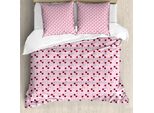 Abakuhaus Set Copripiumino Per Letto Singolo, Motivo Ritmico A Ciliegie, Antiacaro E Anallergico, Con Federa, 200 Cm X 200 Cm - 80 X 80 Cm, Rosa Rubino