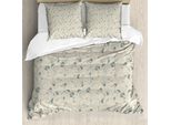 Abakuhaus Set Copripiumino Per Letto Singolo, Foglie E Fiori Curlicue, Antiacaro Adatto A Chi Soffre Di Allergie Con Federa, 155 Cm X 220 Cm - 80 X 80 Cm, Grigio Giallo Blu Cadetto
