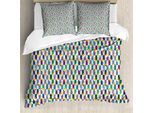 Set Copripiumino Abakuhaus Per Letti Singoli, Triangoli E Rettangoli Retrò, Antiacaro E Anallergico, Con Federa, 155 Cm X 220 Cm - 80 X 80 Cm, Color Guscio D'uovo E Multicolore