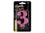 Candela B E C A Tre Cifre, Rosa-Oro Metallizzato 8 Cm