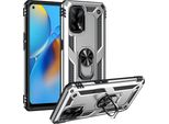 Custodia Per Oppo A74 4G / F19 Doppio Strato Robusto, Protezione Militare Con Supporto Ad Anello E Supporto Argento