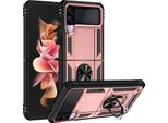 Custodia Per Samsung Galaxy Z Flip 3 5G A Doppio Strato Robusta, Protezione Militare Con Supporto Ad Anello E Supporto Oro Rosa