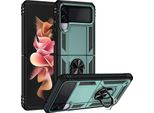 Custodia Per Samsung Galaxy Z Flip 3 5G Robusta A Doppio Strato, Protezione Militare Con Supporto Ad Anello E Supporto Verde