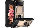 Custodia Per Samsung Galaxy Z Flip 3 5G A Doppio Strato Robusta, Protezione Militare Con Supporto Ad Anello E Supporto Oro