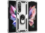 Custodia Per Samsung Galaxy Z Fold 3 5G A Doppio Strato Robusta, Protezione Militare Con Supporto Ad Anello E Supporto Argento