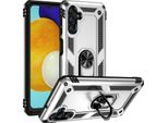 Custodia Per Samsung Galaxy A13 5G/M13 5G/A04S A Doppio Strato Robusta, Protezione Militare Con Supporto Ad Anello E Supporto Argento