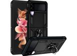 Custodia Per Samsung Galaxy Z Flip 3 5G A Doppio Strato Robusta, Protezione Militare Con Supporto Ad Anello E Supporto Nero