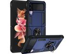 Custodia Per Samsung Galaxy Z Flip 3 5G A Doppio Strato Robusta, Protezione Militare Con Supporto Ad Anello E Supporto Blu