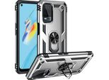 Custodia Per Oppo A54 4G Doppio Strato Robusto, Protezione Militare Con Supporto Ad Anello E Supporto Argento