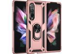 Custodia Per Samsung Galaxy Z Fold 3 5G A Doppio Strato Robusta, Protezione Militare Con Supporto Ad Anello E Supporto Oro Rosa