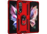 Custodia Per Samsung Galaxy Z Fold 3 5G A Doppio Strato Robusta, Protezione Militare Con Supporto Ad Anello E Supporto Rosso