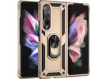 Custodia Per Samsung Galaxy Z Fold 3 5G A Doppio Strato Robusta, Protezione Militare Con Supporto Ad Anello E Supporto Oro