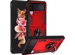 Custodia Per Samsung Galaxy Z Flip 3 5G A Doppio Strato Robusta, Protezione Militare Con Supporto Ad Anello E Supporto Rosso