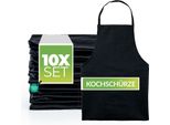 Set Di 10 Grembiuli Da Cuoco, Grembiule Con Pettorina, Grembiule Da Cucina, Grembiule Da Barbecue In 100% Cotone - Cucina, Catering E Barbecue - Dimensioni 70X100 Cm, Lacci Lunghissimi, Nero