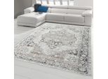 Tappeto Classico Con Decorazioni E Ornamenti Orientali In Grigio Crema Dimensioni - 140 X 200 Cm