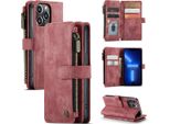Iphone 13 Pro Custodia Del Telefono Cellulare, Chiusura A Zip In Finto Cuoio Flip Case Chiusura Magnetica Porta Carte Funzione Stand Portafoglio Custodia Protettiva Per Iphone 13 Pro Rosso