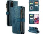 Custodia Galaxy S20, Custodia In Finto Cuoio Con Cerniera, Chiusura Magnetica, Tasca Per Carte, Supporto, Portafoglio, Custodia Protettiva Per Samsung Galaxy S20 Blu