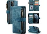 Custodia Per Iphone 11 Pro Max, Custodia Con Chiusura A Zip Custodia Flip In Finto Cuoio Chiusura Magnetica Porta Carte Funzione Stand Portafoglio Custodia Protettiva Per Iphone 11 Pro Max Blu