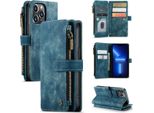 Custodia Per Iphone 13 Pro Max, Custodia Con Chiusura A Zip Custodia Flip In Finto Cuoio Chiusura Magnetica Porta Carte Funzione Stand Portafoglio Custodia Protettiva Per Iphone 13 Pro Max Blu