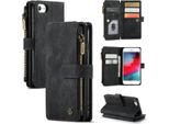 Custodia Iphone Se 2020, Custodia In Finto Cuoio Con Cerniera, Chiusura Magnetica, Tasca Per Carte, Supporto, Portafoglio, Custodia Protettiva Per Iphone 6 / 6S / 7 / 8 / Se 2020 Nero