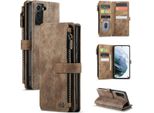 Galaxy S21 Fe 5G Custodia Per Cellulare, Chiusura A Zip Custodia In Finto Cuoio Flip Cover Chiusura Magnetica Porta Carte Funzione Stand Portafoglio Custodia Protettiva Per Samsung Galaxy S21 Fe 5G Marrone