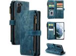Galaxy S21+ 5G Custodia Per Cellulare, Chiusura A Zip Custodia In Finto Cuoio Flip Cover Chiusura Magnetica Porta Carte Funzione Stand Portafoglio Custodia Protettiva Per Samsung Galaxy S21 Plus 5G Blu